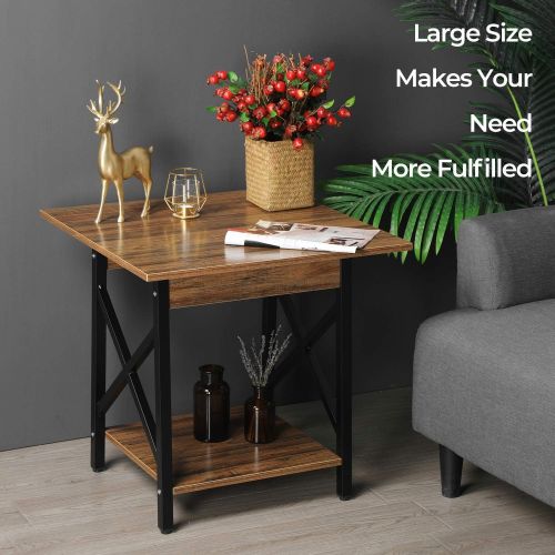  [아마존 핫딜] [아마존핫딜]GreenForest End Table Wood and Metal Side Table with Storage Shelf for Living Room, Easy Assembly, Walnut