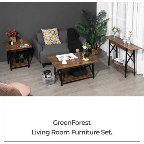  [아마존 핫딜] [아마존핫딜]GreenForest End Table Wood and Metal Side Table with Storage Shelf for Living Room, Easy Assembly, Walnut