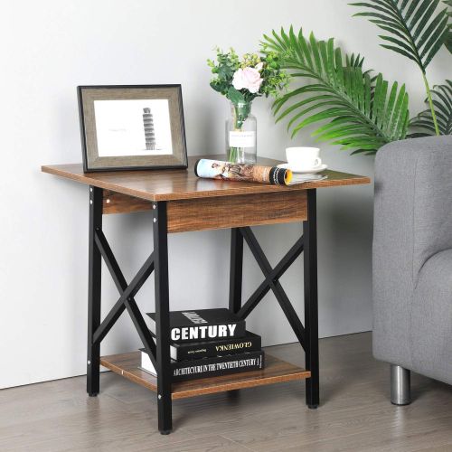  [아마존 핫딜] [아마존핫딜]GreenForest End Table Wood and Metal Side Table with Storage Shelf for Living Room, Easy Assembly, Walnut