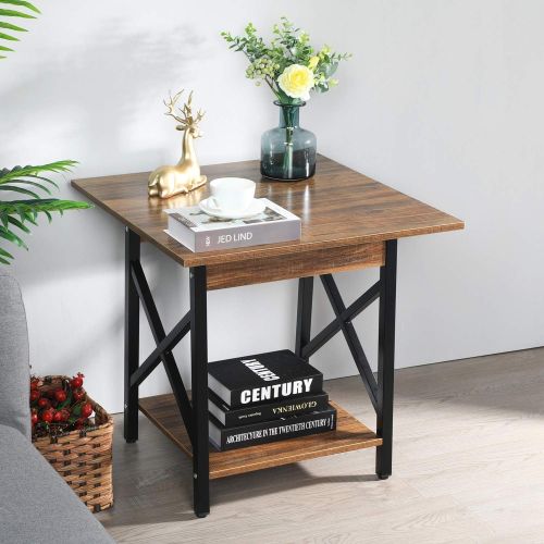  [아마존 핫딜] [아마존핫딜]GreenForest End Table Wood and Metal Side Table with Storage Shelf for Living Room, Easy Assembly, Walnut