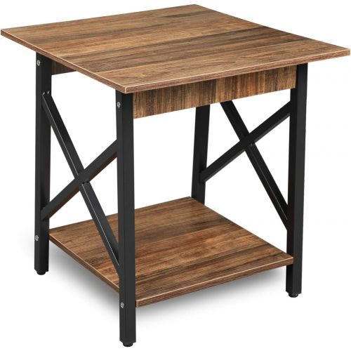  [아마존 핫딜] [아마존핫딜]GreenForest End Table Wood and Metal Side Table with Storage Shelf for Living Room, Easy Assembly, Walnut