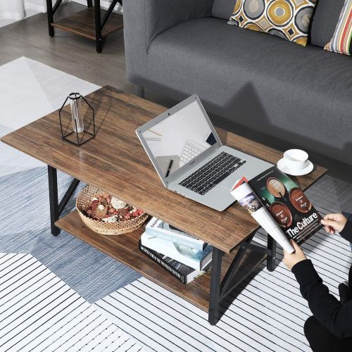  [아마존핫딜][아마존 핫딜] GreenForest Coffee Table Large Wood Top Metal Legs with Storage Shelf for Living Room, Easy Assembly, Walnut