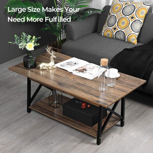  [아마존핫딜][아마존 핫딜] GreenForest Coffee Table Large Wood Top Metal Legs with Storage Shelf for Living Room, Easy Assembly, Walnut