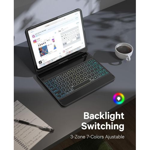  [아마존베스트]GreenLaw iPad Pro 11 Case with Keyboard 2020/2018 (1st/ 2nd Generation) - 360 Rotatable - Wireless/BT - Backlit 17 Color - Auto Sleep Wake - Support Apple Pencil 2nd Gen Charging, Black