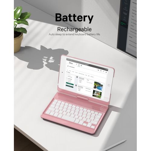  [아마존베스트]GreenLaw iPad Mini 5/ Mini 4 Keyboard Case - 7 Colors Backlit 360 Rotate 180 Flip Wireless Smart Folio Auto Sleep/Wake Hard Cover fit iPad Mini 5 2019(5th Gen)/ iPad Mini 4 2015, Rosegold