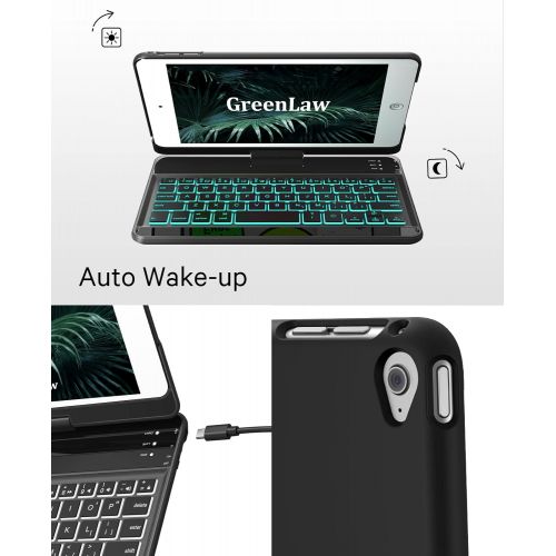  [아마존베스트]GreenLaw iPad Mini 5/ Mini 4 Keyboard Case - 7 Colors Backlit 360 Rotate 180 Flip Wireless Smart Folio Auto Sleep/Wake Hard Cover fit iPad Mini 5 2019(5th Gen)/ iPad Mini 4 2015, Black