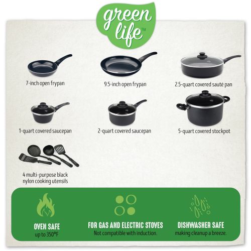  GreenLife Ceramic Non-Stick Cookware Set, 14 Piece