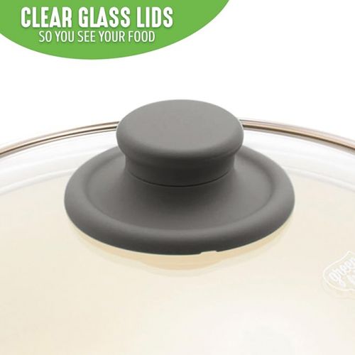  GreenLife Soft Grip Healthy Ceramic Nonstick, 1QT and 2QT Saucepan Pot Set with Lids, PFAS-Free, Dishwasher Safe, Gray