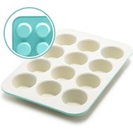 GreenLife Bakeware Healthy Ceramic Nonstick, 12 Cup Muffin and Cupcake Baking Pan, PFAS-Free, Turquoise