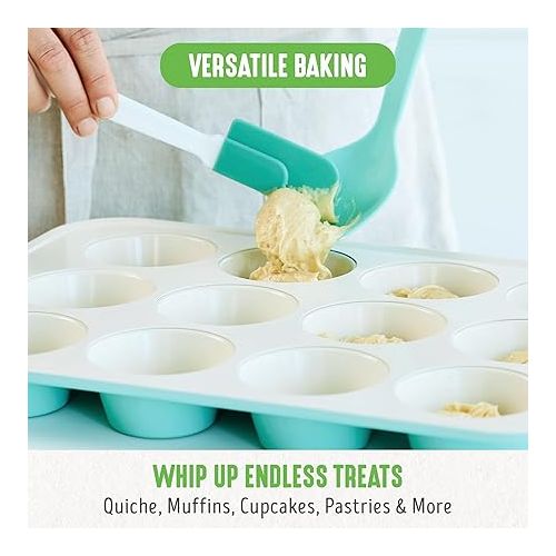  GreenLife Bakeware Healthy Ceramic Nonstick, 12 Cup Muffin and Cupcake Baking Pan, PFAS-Free, Turquoise