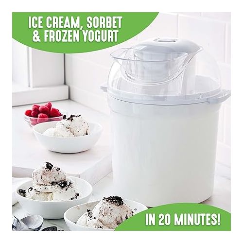  GreenLife 1.5QT Electric Ice Cream, Frozen Yogurt and Sorbet Maker with Mixing Paddle, Dishwasher Safe Parts, Easy one Switch, BPA-Free, White