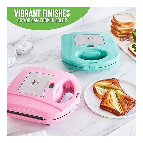  GreenLife Electric Waffle Sandwich Maker, Toaster, Panini Press with Healthy Ceramic Nonstick Plates, Perfect for Tuna Melts, Crispy Rice, Grilled Cheese, LED Indicator Light, PFAS-Free, Pink