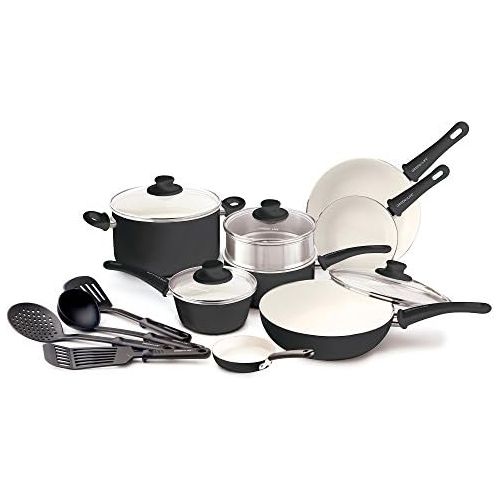  [아마존베스트]GreenLife Soft Grip 16pc Ceramic Non-Stick Cookware Set, Black