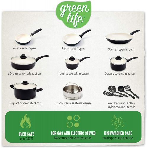  [아마존베스트]GreenLife Soft Grip 16pc Ceramic Non-Stick Cookware Set, Black