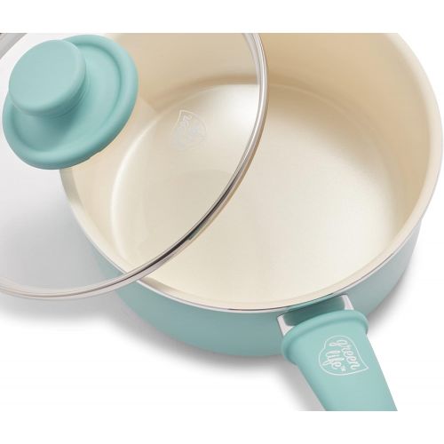  GreenLife Soft Grip Healthy Ceramic Nonstick, Saucepans with Lids, 1QT and 2QT, Turquoise