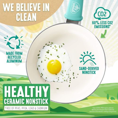  GreenLife Soft Grip Healthy Ceramic Nonstick, Frying Pan, 12, Turquoise