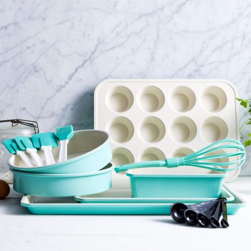  GreenLife Bakeware Healthy Ceramic Nonstick, Baking Set, 12 Piece, Turquoise