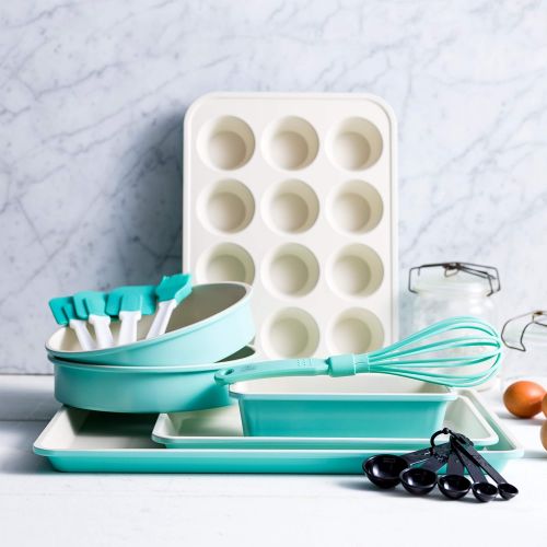  GreenLife Bakeware Healthy Ceramic Nonstick, Baking Set, 12 Piece, Turquoise