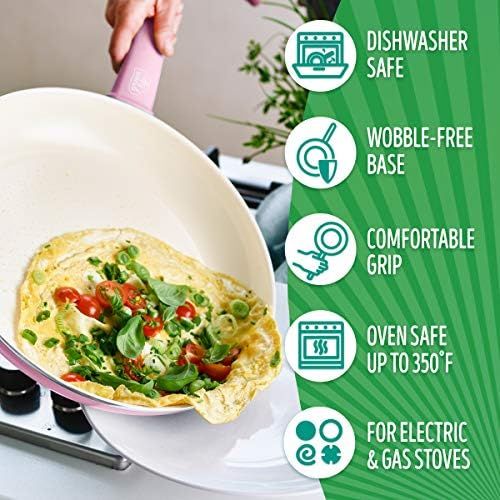  GreenLife Grip Healthy Ceramic Nonstick, Frying Pan/Skillet Set, 7 and 10, Soft Pink,CC002381-001