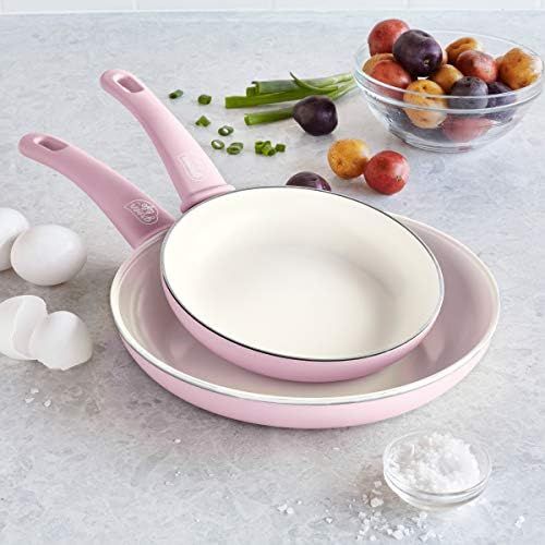  GreenLife Grip Healthy Ceramic Nonstick, Frying Pan/Skillet Set, 7 and 10, Soft Pink,CC002381-001