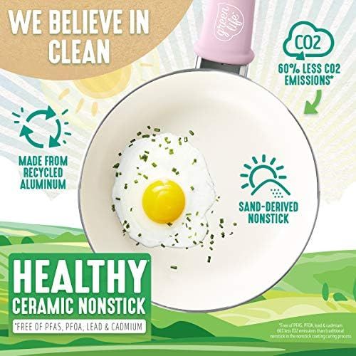  GreenLife Grip Healthy Ceramic Nonstick, Frying Pan/Skillet Set, 7 and 10, Soft Pink,CC002381-001