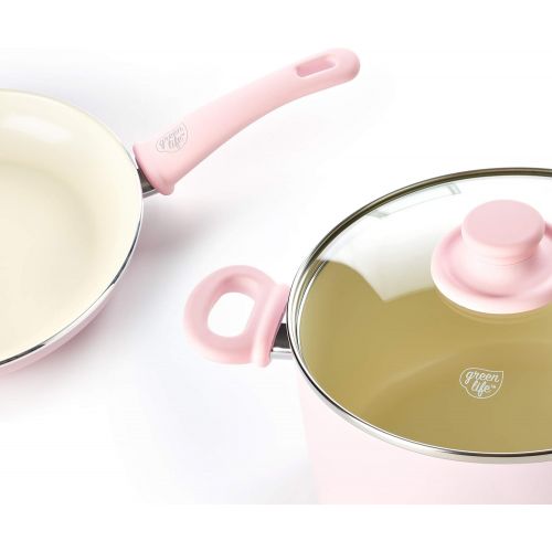  GreenLife Grip Healthy Ceramic Nonstick, Frying Pan/Skillet Set, 7 and 10, Soft Pink,CC002381-001