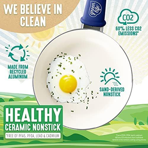  GreenLife Soft Grip Healthy Ceramic Nonstick, Cookware Pots and Pans Set, 16 Piece, Blue