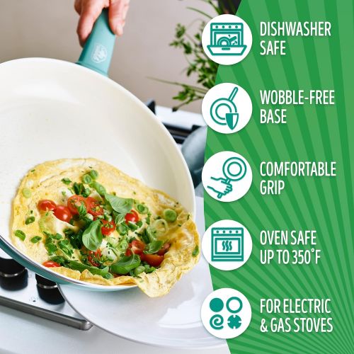  GreenLife Soft Grip Healthy Ceramic Nonstick 16 Piece Cookware Pots and Pans Set, PFAS-Free, Dishwasher Safe, Turquoise