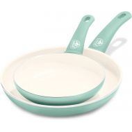 GreenLife Soft Grip Healthy Ceramic Nonstick 7 and 10 Frying Pan Skillet Set, PFAS-Free, Dishwasher Safe, Turquoise