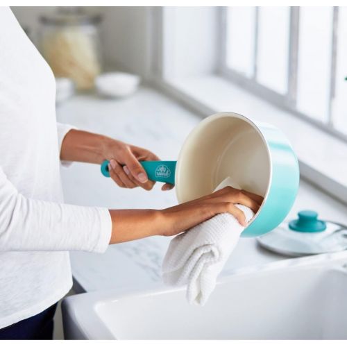 GreenLife Soft Grip Healthy Ceramic Nonstick, 1QT and 2QT Saucepan Pot Set with Lids, PFAS-Free, Dishwasher Safe, Turquoise