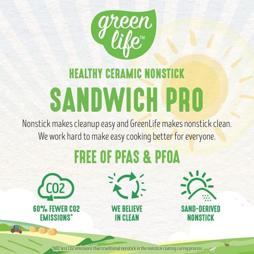  GreenLife Pro Electric Panini Press Grill and Sandwich Maker, Healthy Ceramic Nonstick Plates, Easy Indicator Light, PFAS-Free, Turquoise