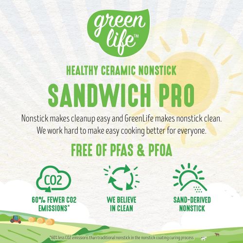  GreenLife Pro Electric Panini Press Grill and Sandwich Maker, Healthy Ceramic Nonstick Plates,Easy Indicator Light, PFAS-Free, Pink