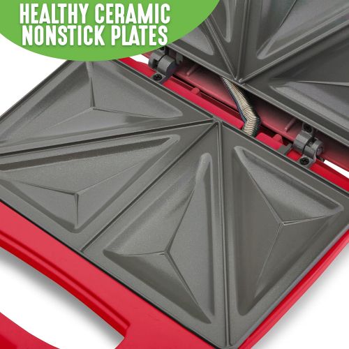  GreenLife Pro Electric Panini Press Grill and Sandwich Maker, Healthy Ceramic Nonstick Plates, Easy Indicator Light, PFAS-Free, Red