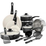 GreenLife Soft Grip Healthy Ceramic Nonstick, 16 Piece Cookware Pots and Pans Set, PFAS-Free, Dishwasher Safe, Black & Cream