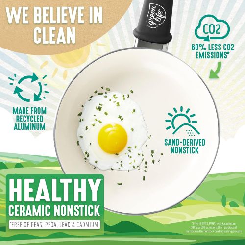  GreenLife Soft Grip Healthy Ceramic Nonstick, 16 Piece Cookware Pots and Pans Set, PFAS-Free, Dishwasher Safe, Black & Cream