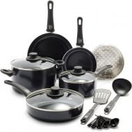 GreenLife Soft Grip Healthy Ceramic Nonstick 12 Piece Cookware Pots and Pans Set, PFAS-Free, Dishwasher Safe, Black