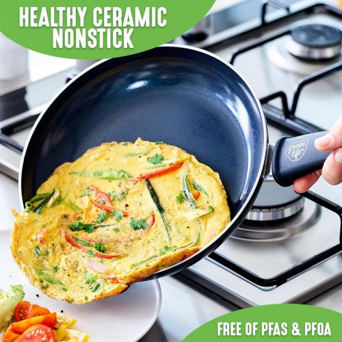  GreenLife Soft Grip Healthy Ceramic Nonstick 12 Piece Cookware Pots and Pans Set, PFAS-Free, Dishwasher Safe, Black