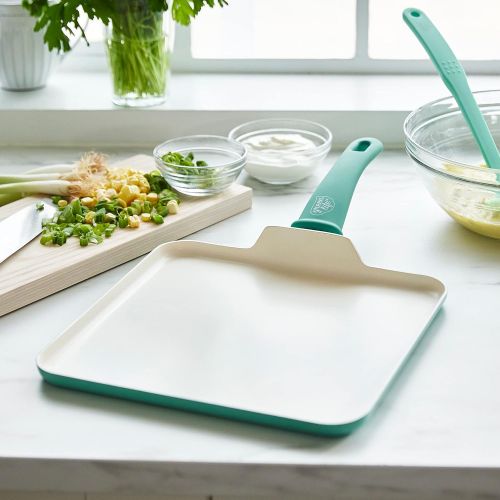  GreenLife Soft Grip Healthy Ceramic Nonstick, 11 Griddle Pan, PFAS-Free, Dishwasher Safe, Turquoise