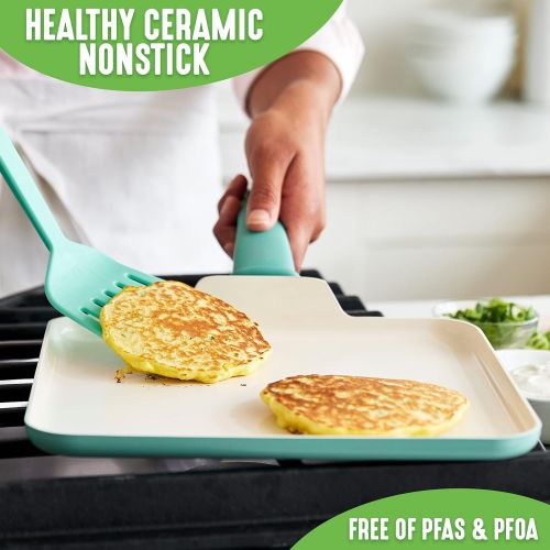  GreenLife Soft Grip Healthy Ceramic Nonstick, 11 Griddle Pan, PFAS-Free, Dishwasher Safe, Turquoise