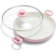 GreenLife Soft Grip Healthy Ceramic Nonstick, 11 Grill Pan with 2 Handles and Lid, PFAS-Free, Dishwasher Safe, Soft Pink