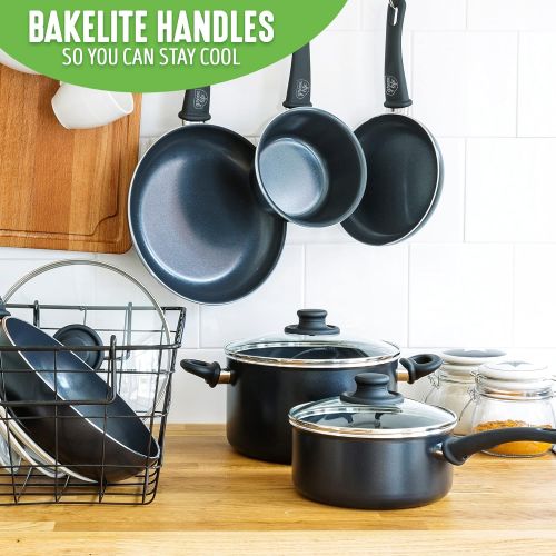  GreenLife Soft Grip Healthy Ceramic Nonstick, 1QT and 2QT Saucepan Pot Set with Lids, PFAS-Free, Dishwasher Safe, Black