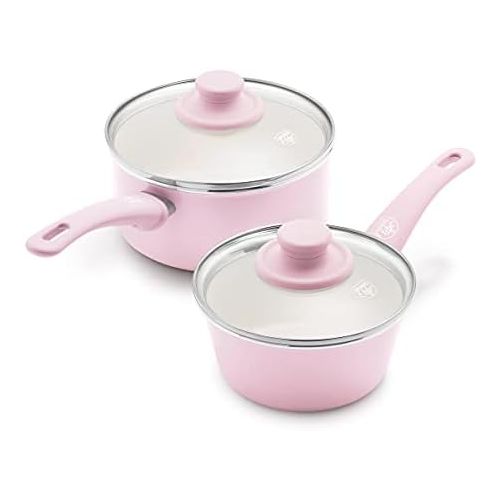  [아마존베스트]GreenLife Soft Grip Healthy Ceramic Nonstick Pink Saucepans with Lids, 1QT and 2QT,CC003169-001