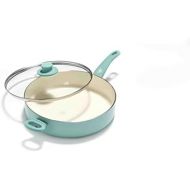 [아마존베스트]GreenLife Soft Grip Healthy Ceramic Nonstick, Saute Pan with Lid, 5QT, Turquoise