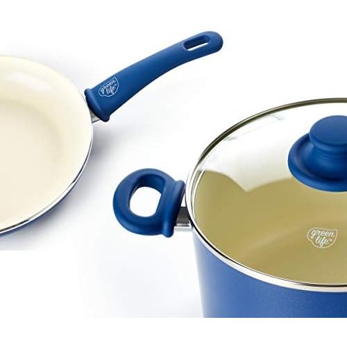  [아마존베스트]GreenLife Soft Grip Healthy Ceramic Nonstick, Frying Pan/Skillet Set, 7 and 10, Blue