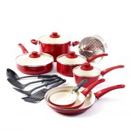 GreenLife Soft Grip 16pc Ceramic Non-Stick Cookware Set, Red
