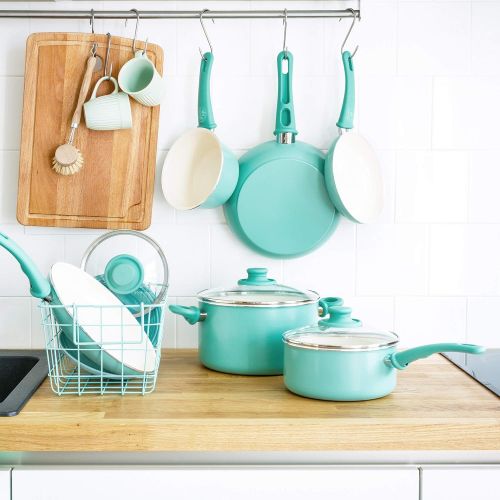  GreenLife Soft Grip 16pc Ceramic Non-Stick Cookware Set, Turquoise - CC001007-001