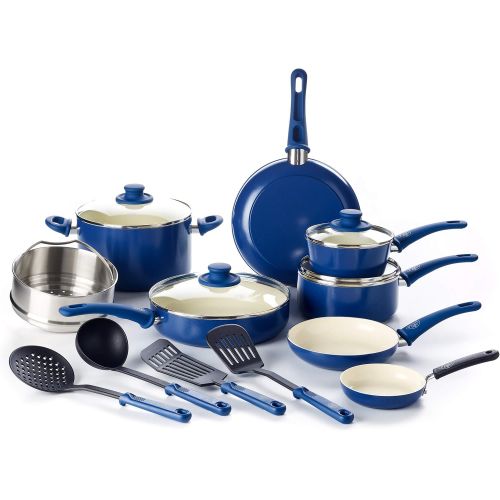  GreenLife Soft Grip 16pc Ceramic Non-Stick Cookware Set, Turquoise - CC001007-001