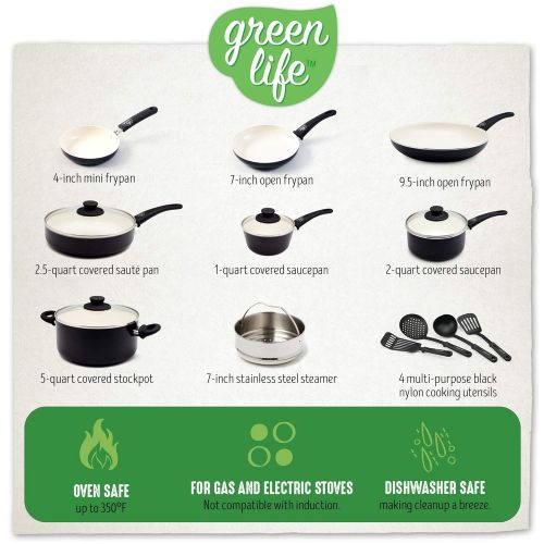  GreenLife Soft Grip 16pc Ceramic Non-Stick Cookware Set, Turquoise - CC001007-001