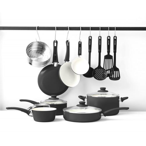  GreenLife Soft Grip 16pc Ceramic Non-Stick Cookware Set, Black