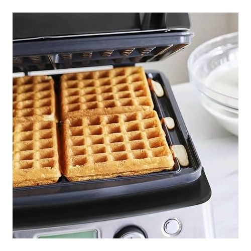  GreenPan Elite 4-Square Belgian & Classic Waffle Iron, Healthy Ceramic Nonstick Aluminum Dishwasher Safe Plates, Adjustable Shade/Crunch Control, Wont Overflow, Easy Cleanup Breakfast, PFAS-Free,Black